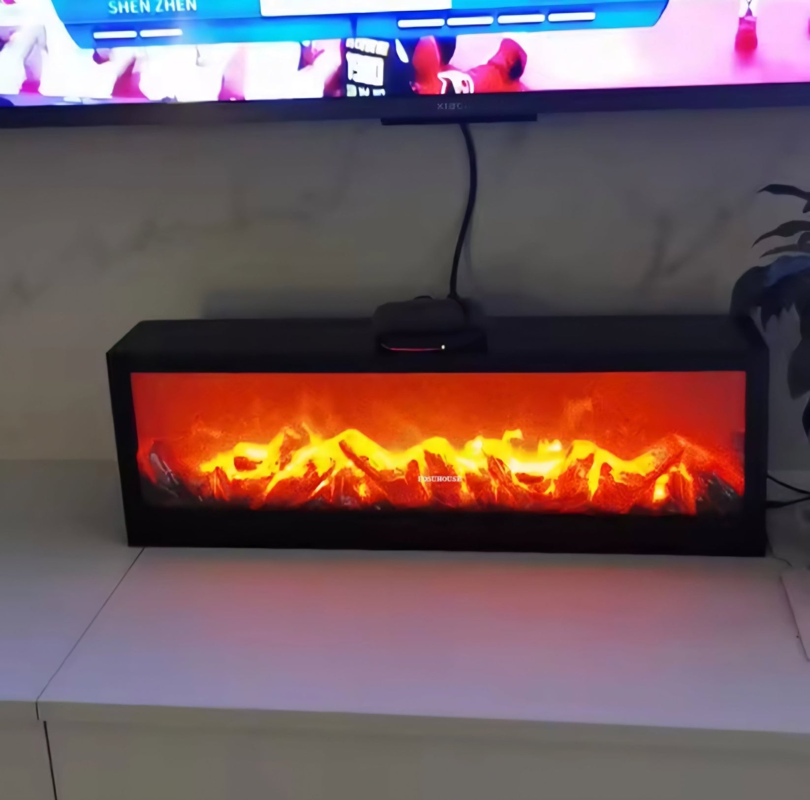 LED Dekorativni Kamin s efektom plamena – – Crni Kamin 63x12x22 cm – slika 3