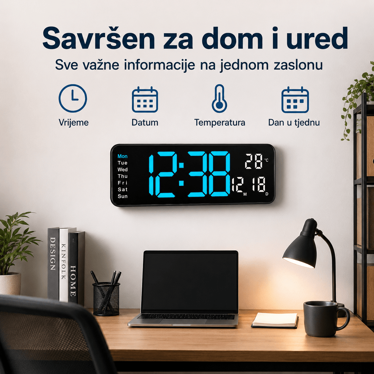 LED Digitalni Zidni Sat (32 × 11 cm) – – – slika 2
