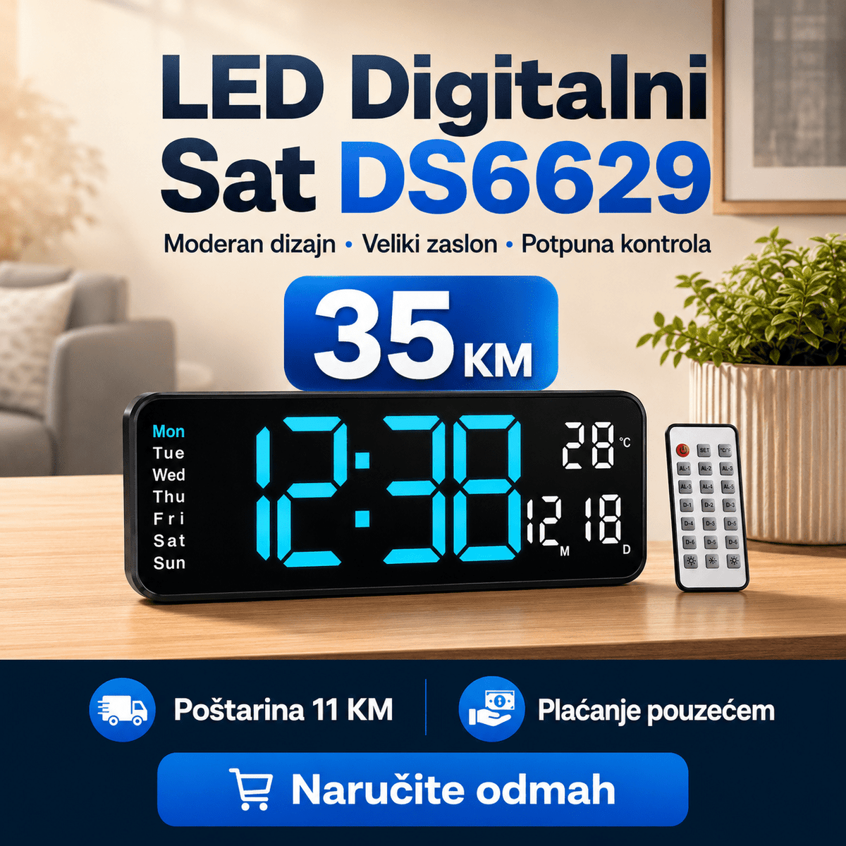 LED Digitalni Zidni Sat (32 × 11 cm) – – – slika 6