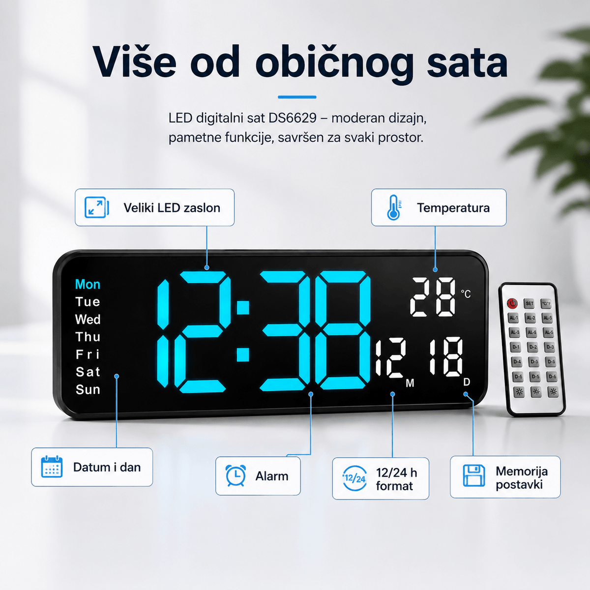LED Digitalni Zidni Sat (32 × 11 cm) – – – slika 4