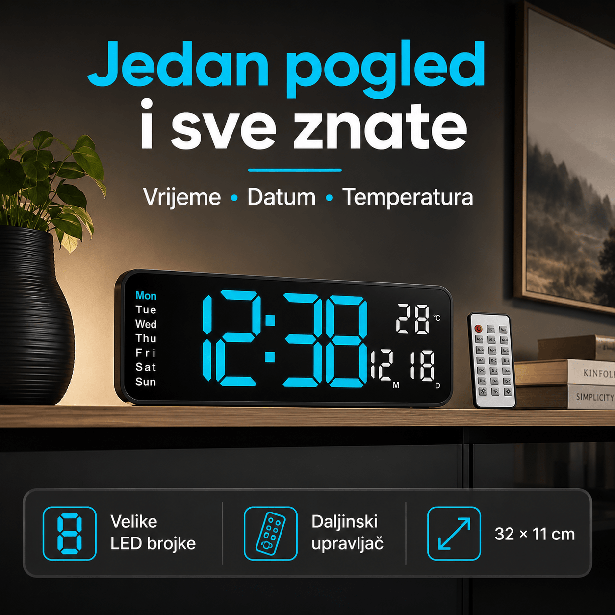 LED Digitalni Zidni Sat (32 × 11 cm) – – – slika 7