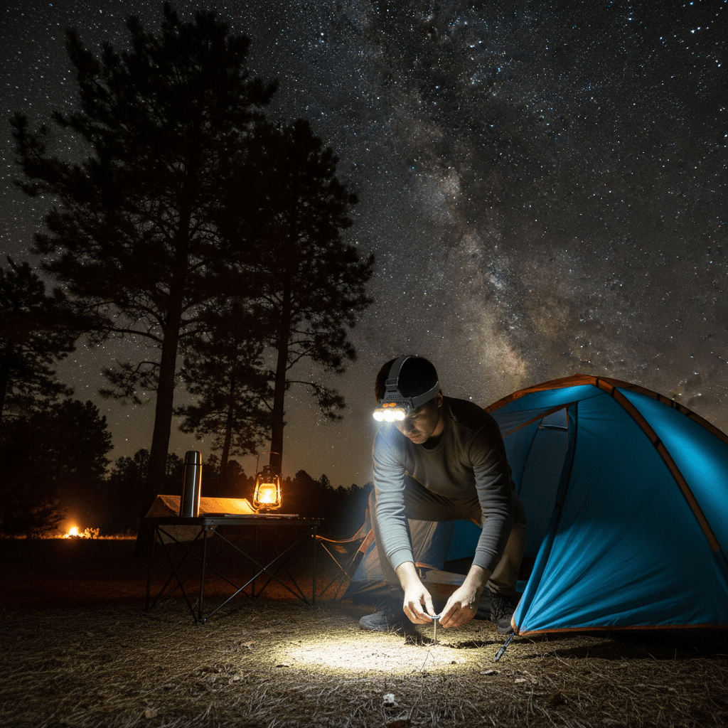 LED Naglavna Lampa sa 3 Moda Svjetla – Outdoor Oprema – Univerzalna Narančasta – slika 3