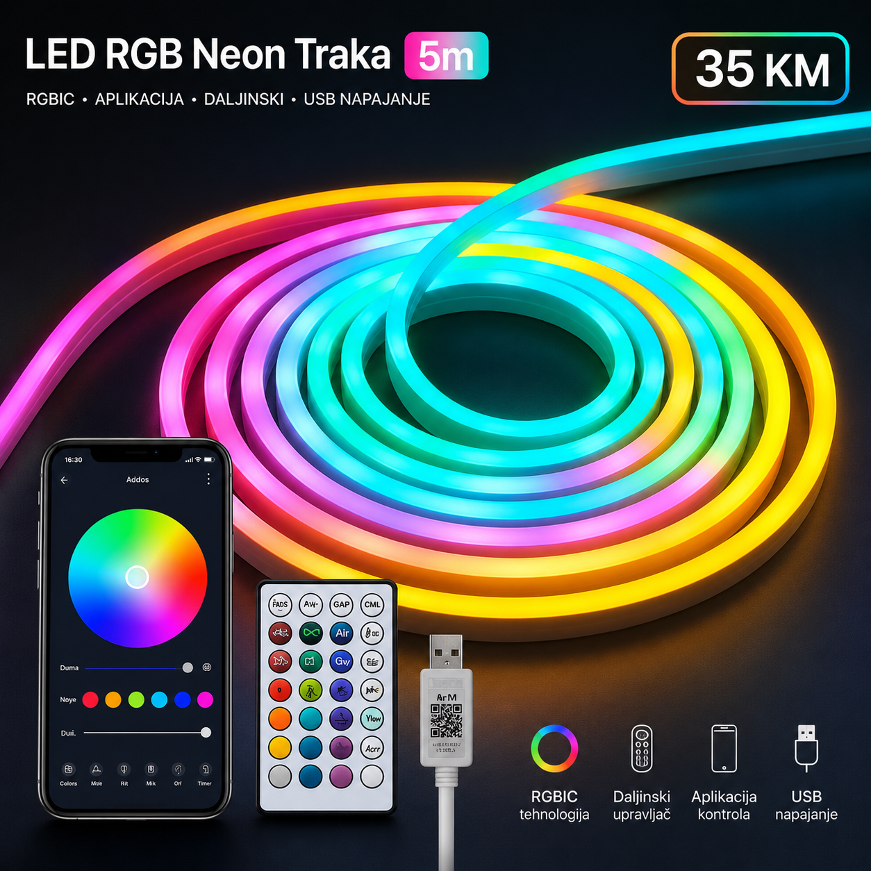 LED RGB Neon Svjetlosna Traka – Dekoracije i Rasvjeta – – slika 1