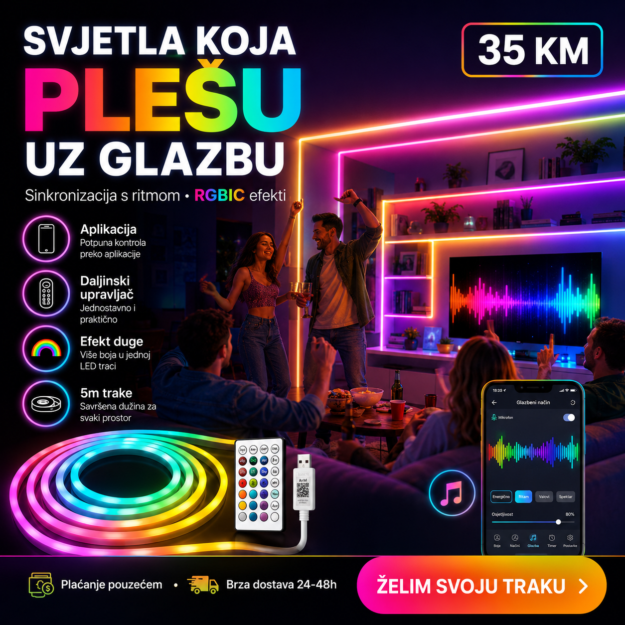 LED RGB Neon Svjetlosna Traka – Dekoracije i Rasvjeta – – slika 2
