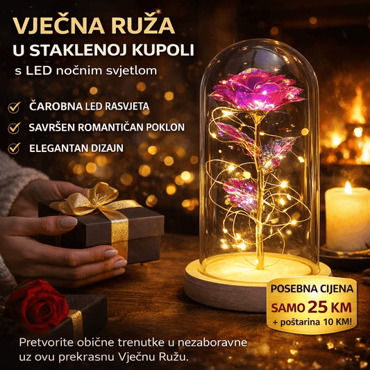 LED Vječna Ruža u Staklenoj Kupoli – – Zlatna – slika 2