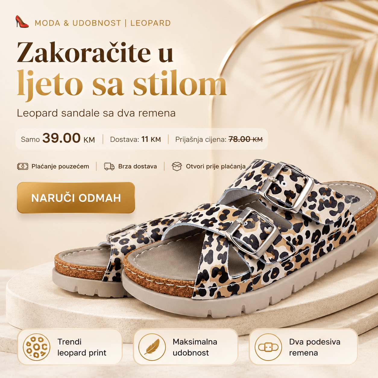 Leopard Sandale sa Dva Remena – Obuća i Papuče – 37 – slika 2