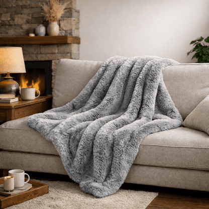 Luksuzna Plišana Deka 200x220cm – – Siva – slika 3