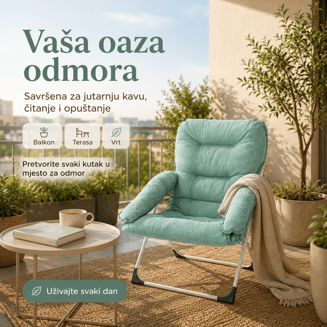 Luksuzna Sklopiva Relax Stolica – – Siva – slika 4