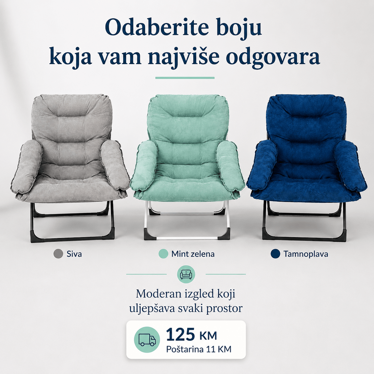 Luksuzna Sklopiva Relax Stolica – – Siva – slika 2