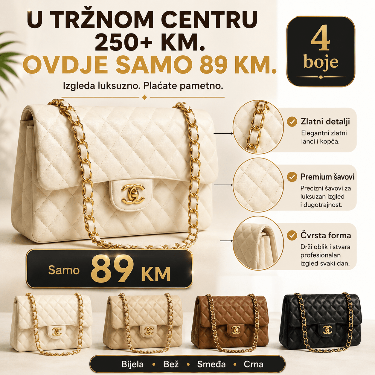 Luksuzna Ženska Torba – Torbe i Novčanici – Bijela – slika 3