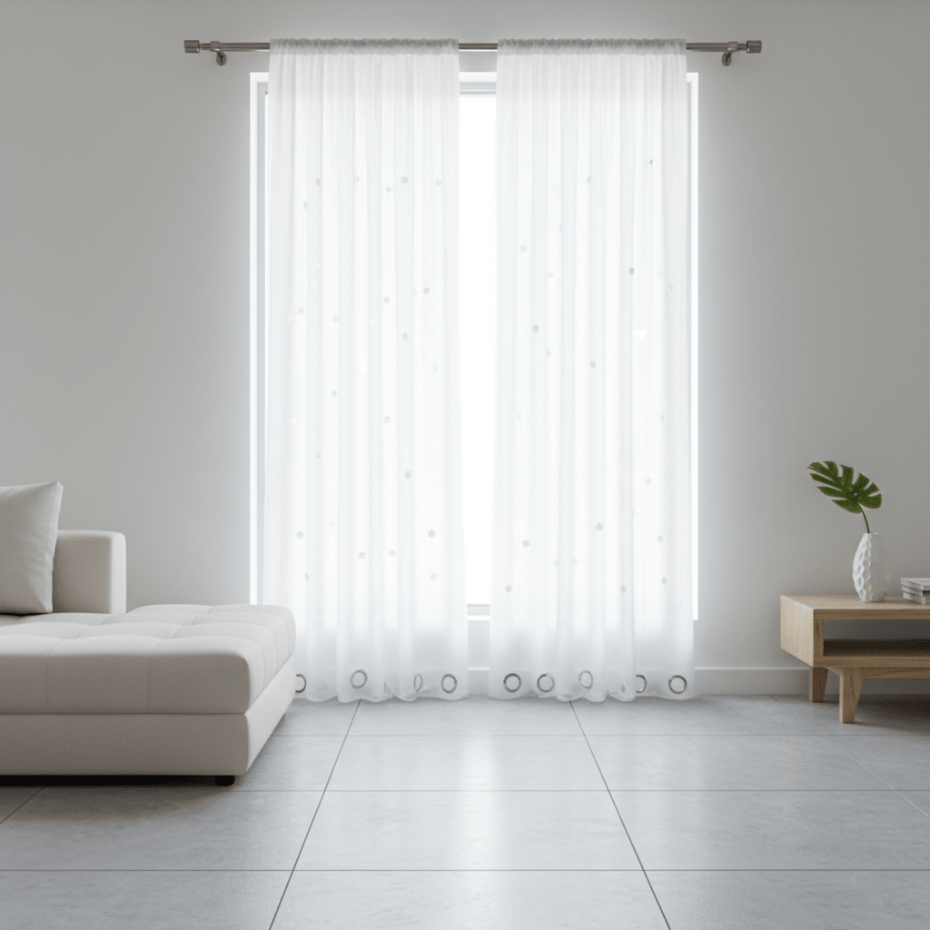 Luksuzni Bijeli Zavjesa Paravan sa Šljokicama i Čipkom – Zavjese – 140 x 240 cm Bijela – slika 3