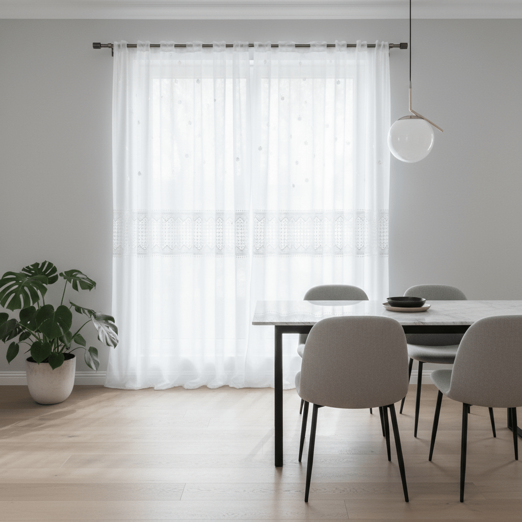 Luksuzni Bijeli Zavjesa Paravan sa Šljokicama i Čipkom – Zavjese – 140 x 240 cm Bijela – slika 1