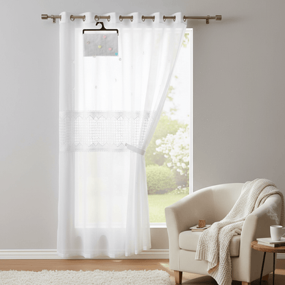 Luksuzni Bijeli Zavjesa Paravan sa Šljokicama i Čipkom – Zavjese – 140 x 240 cm Bijela – slika 4