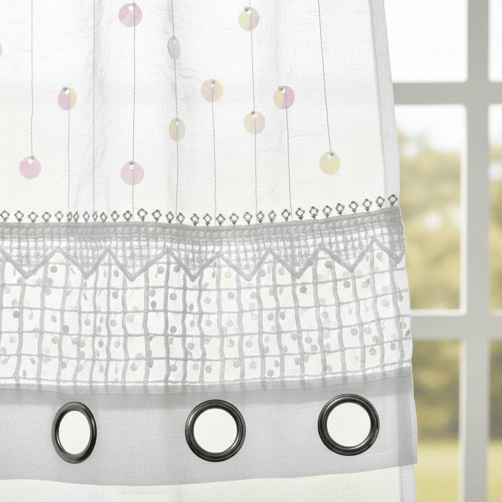 Luksuzni Bijeli Zavjesa Paravan sa Šljokicama i Čipkom – Zavjese – 140 x 240 cm Bijela – slika 2