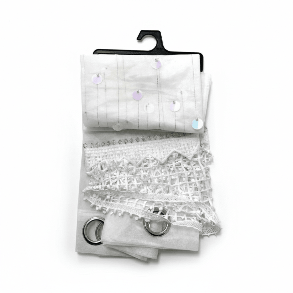 Luksuzni Bijeli Zavjesa Paravan sa Šljokicama i Čipkom – Zavjese – 140 x 240 cm Bijela – slika 6