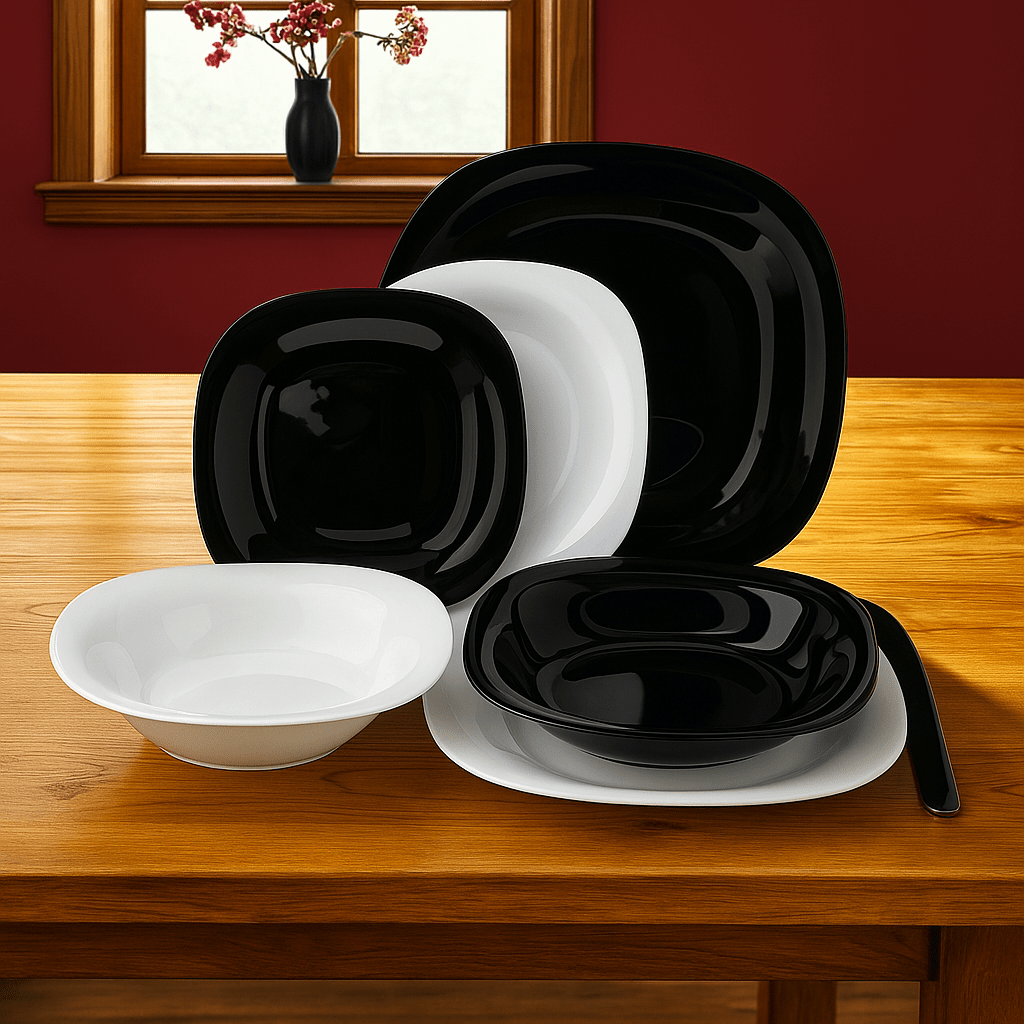 Luksuzni Crno-Bijeli Set Tanjira od 18 Dijelova - SAMO KLIKNI