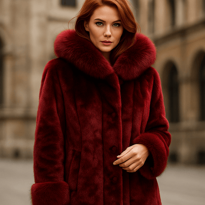 Luksuzni Dugi Zimski Kaput – – Bordo – slika 11