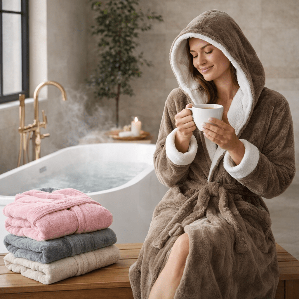 Luksuzni Polar Ogrtač s Kapuljačom – – Smeđa 2XL – slika 2