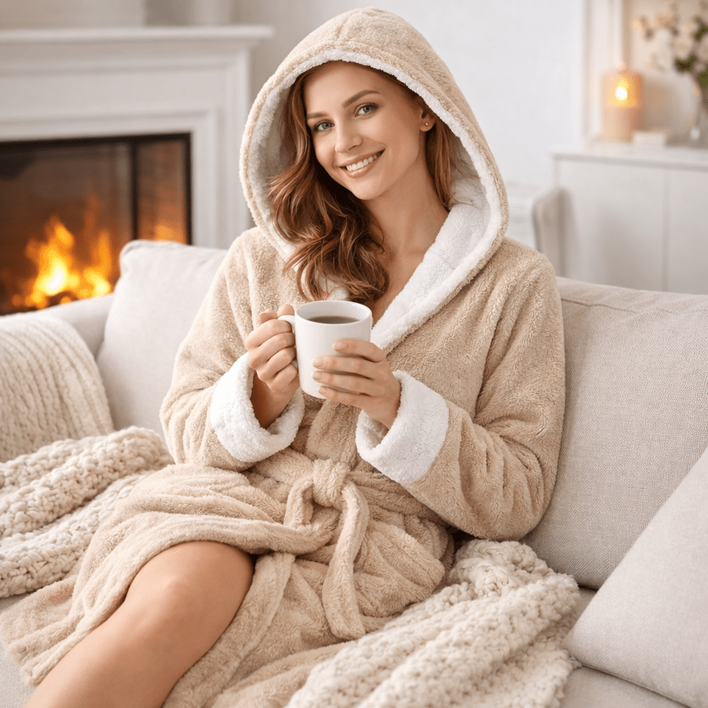 Luksuzni Polar Ogrtač s Kapuljačom – – Bež 2XL – slika 10