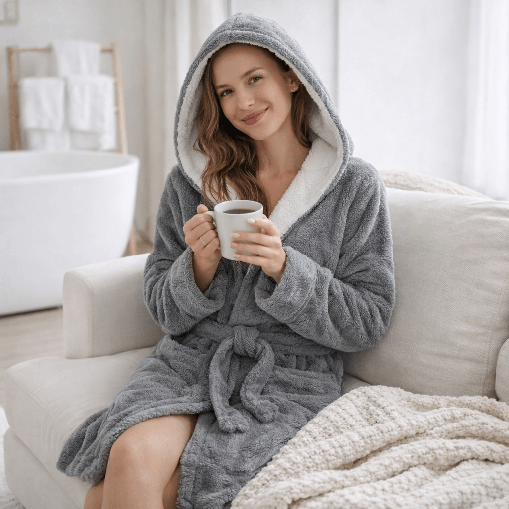 Luksuzni Polar Ogrtač s Kapuljačom – – Siva 2XL – slika 9