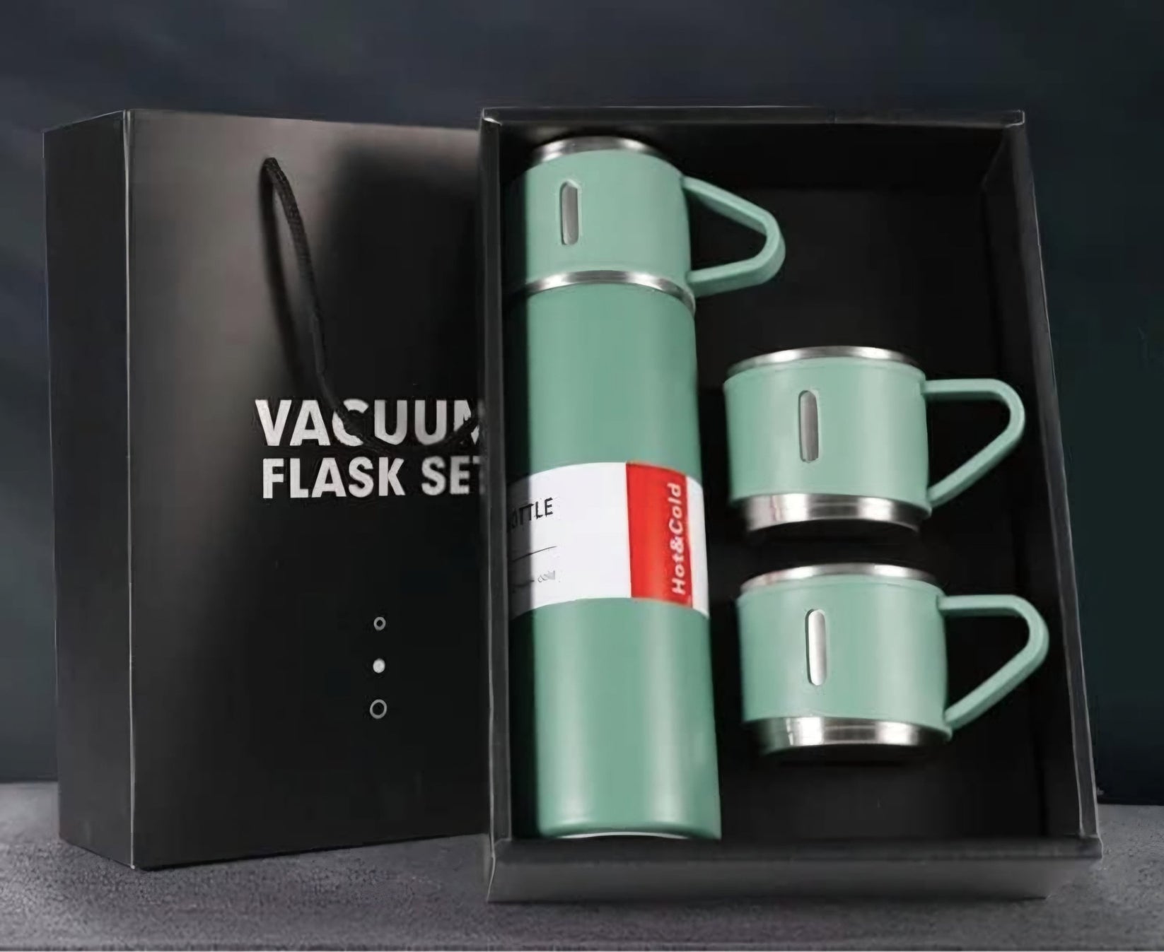 Luksuzni Termos Set – 3 Šolje + Boca – – Zelena – slika 3