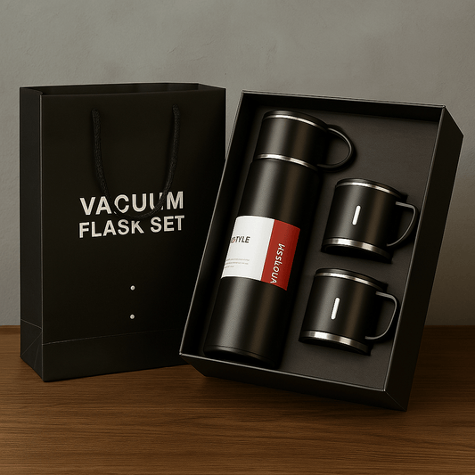 Luksuzni Termos Set – 3 Šolje + Boca – – Crna – slika 1