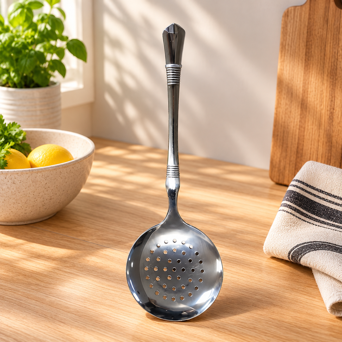 Metalna kuhinjska kašika s rupicama 26,5 cm – lifestyle