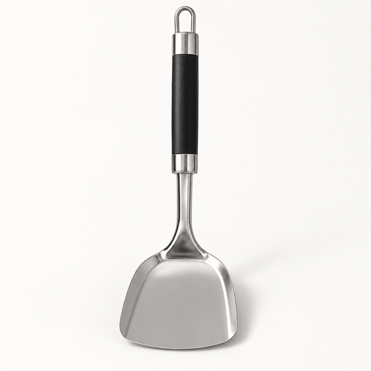 Metalna kuhinjska lopatica s crnom drškom – 29 cm – Metalne kuhinjske lopatice – – slika 1