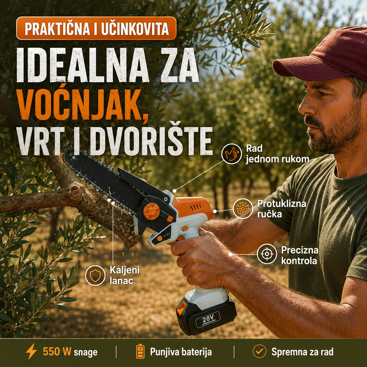 Mini Električna Lančana Pila SL - 0123 – Baštenske Mašine i Motori – – slika 2