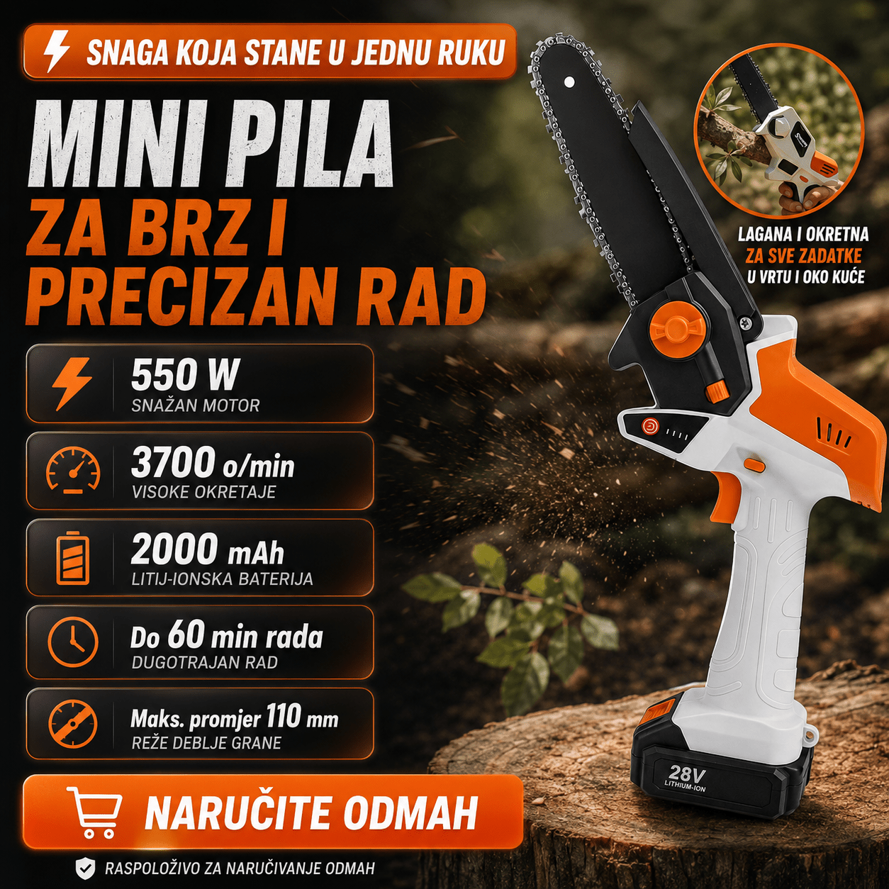 Mini Električna Lančana Pila SL - 0123 – Baštenske Mašine i Motori – – slika 3