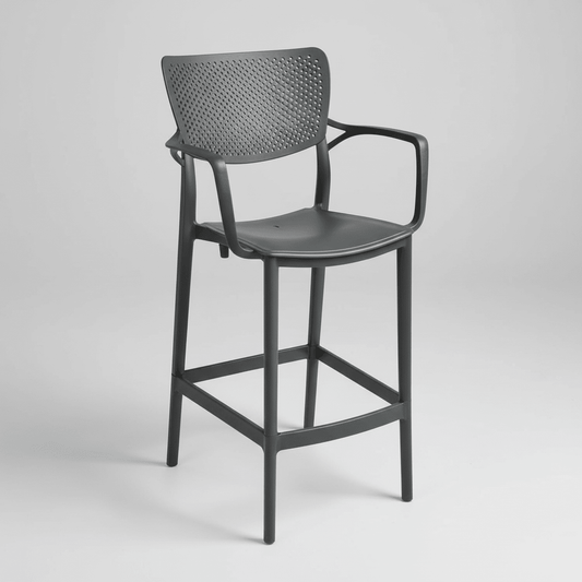 Moderna Barska Stolica s Rukonaslonima i Perforiranim Naslonom – Namještaj – Antracit – slika 1
