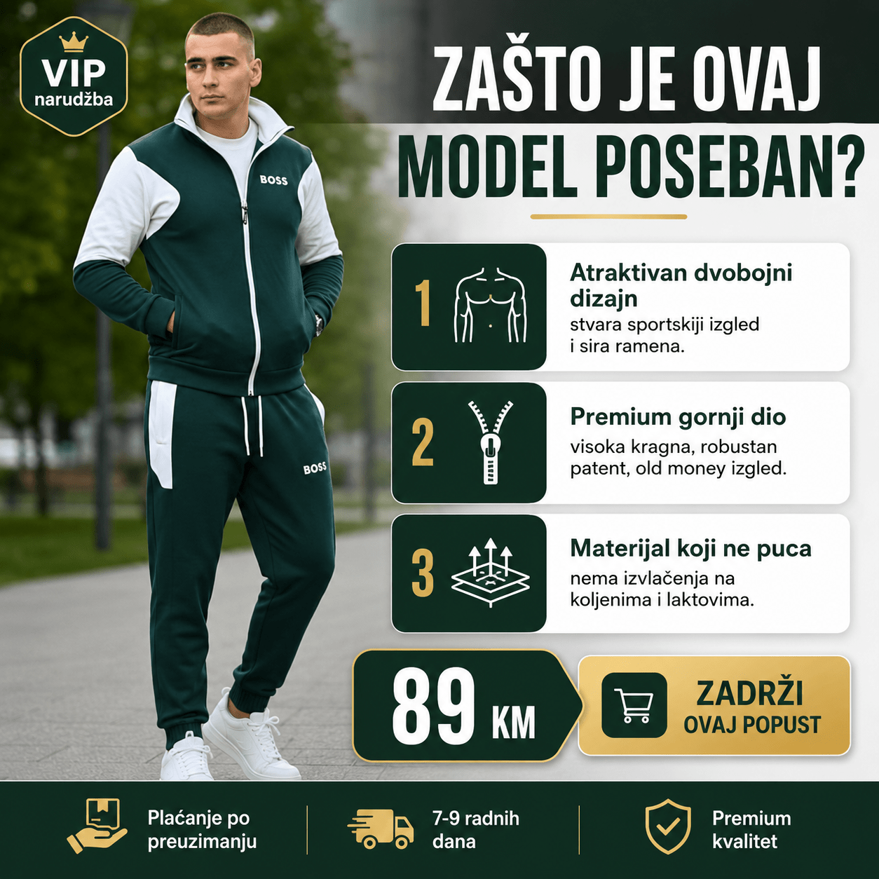 Moderna Muška Trenerka u Zelenoj i Bijeloj Boji – Muška odjeća – S – slika 2
