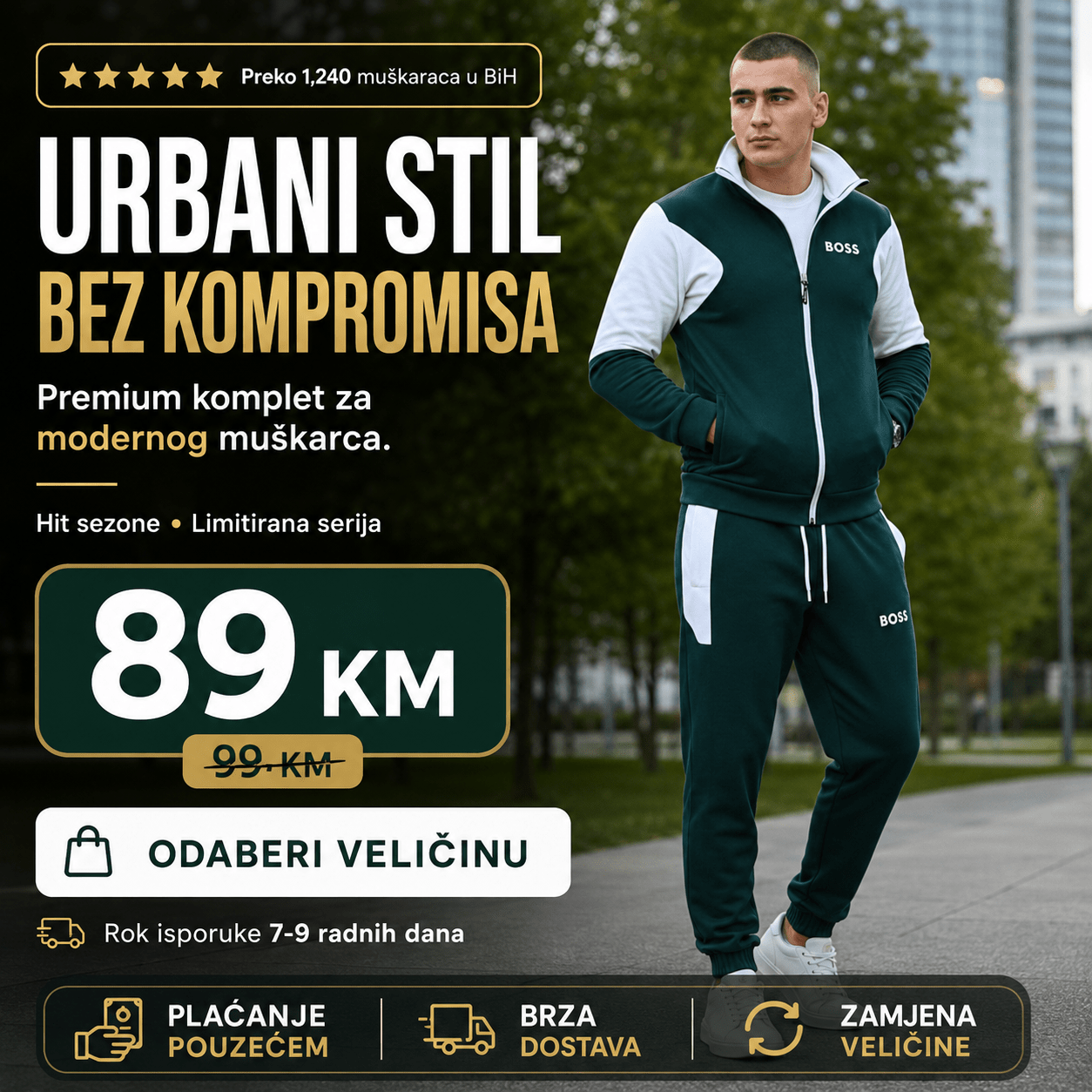 Moderna Muška Trenerka u Zelenoj i Bijeloj Boji – Muška odjeća – S – slika 1