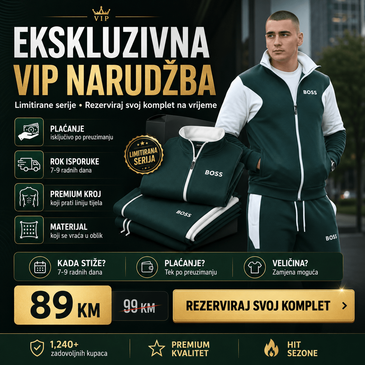 Moderna Muška Trenerka u Zelenoj i Bijeloj Boji – Muška odjeća – S – slika 3