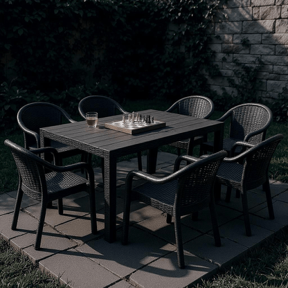 Moderna Vrtna Garnitura Ratan Stol + 6 Stolica – – Crna – slika 9
