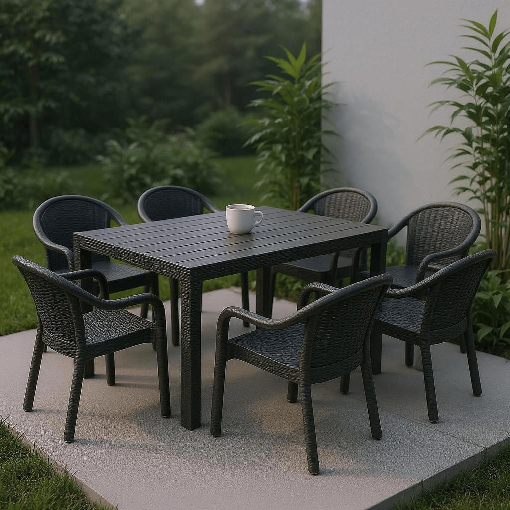 Moderna Vrtna Garnitura Ratan Stol + 6 Stolica – – Crna – slika 8