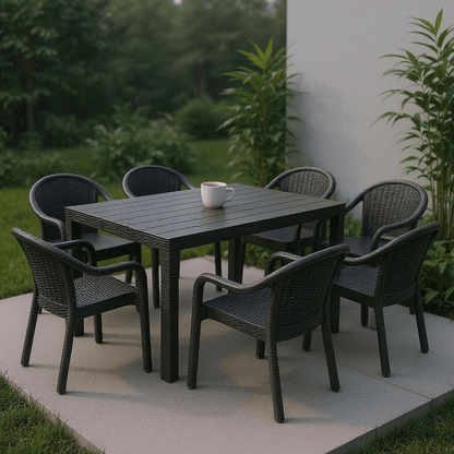 Moderna Vrtna Garnitura Ratan Stol + 6 Stolica – – Crna – slika 8