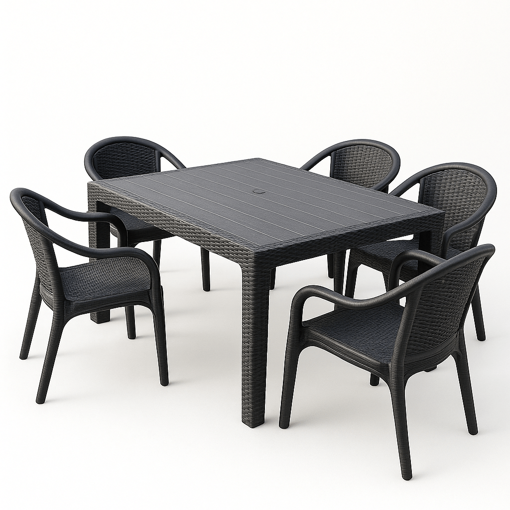 Moderna Vrtna Garnitura Ratan Stol + 6 Stolica – – Crna – slika 11