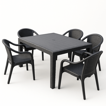 Moderna Vrtna Garnitura Ratan Stol + 6 Stolica – – Crna – slika 11