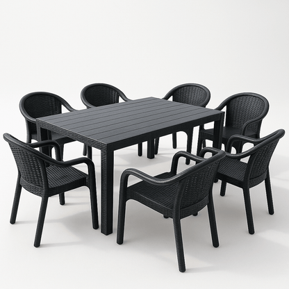 Moderna Vrtna Garnitura Ratan Stol + 6 Stolica – – Crna – slika 6