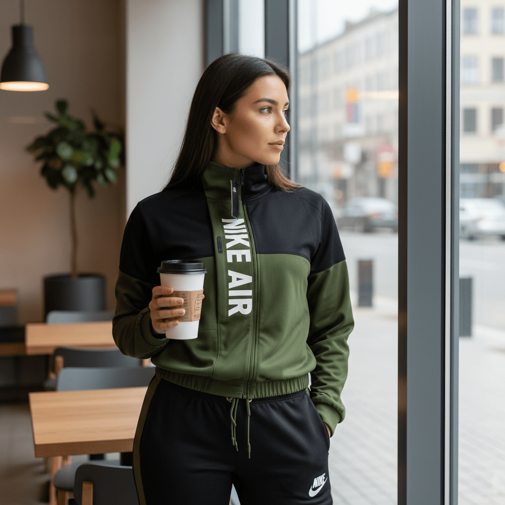 Moderna Ženska Trenerka – Ženska sportska odjeća – S Maslinasto Zelena/Crna – slika 7