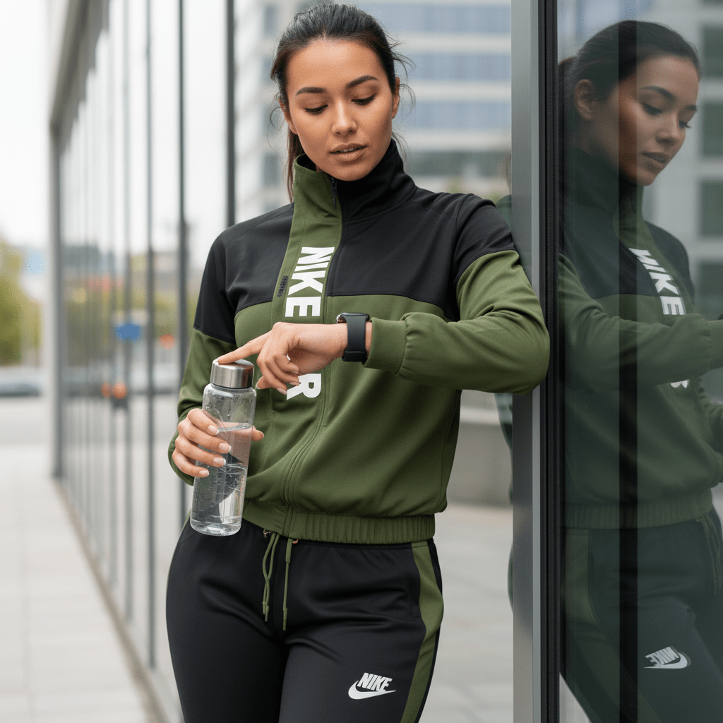 Moderna Ženska Trenerka – Ženska sportska odjeća – S Maslinasto Zelena/Crna – slika 3