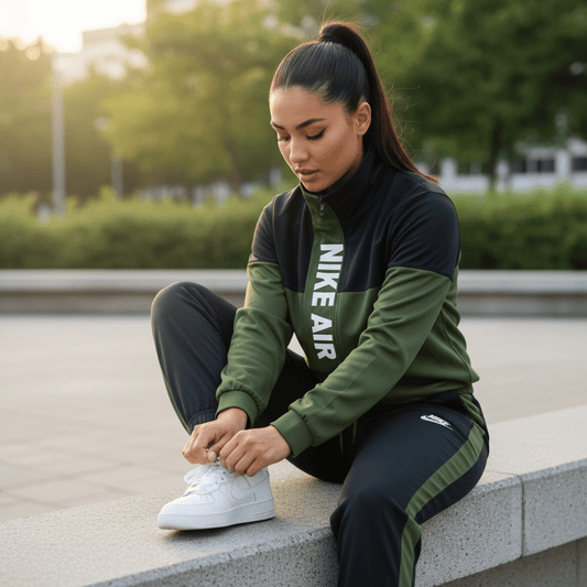 Moderna Ženska Trenerka – Ženska sportska odjeća – S Maslinasto Zelena/Crna – slika 1