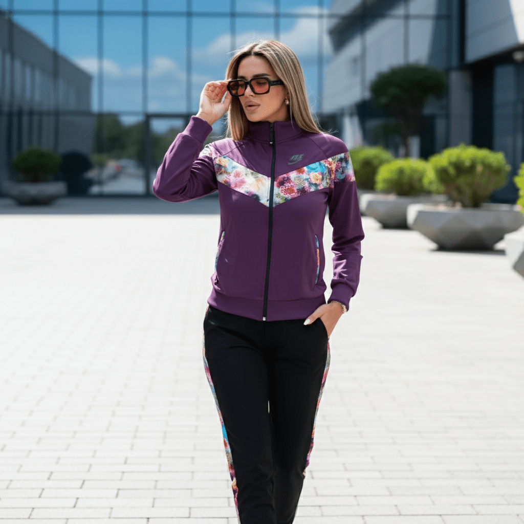 Moderna Ženska Trenerka sa Šarenim Cvjetnim Printom – Trenerka – M Ljubičasta/Šareni print – slika 2