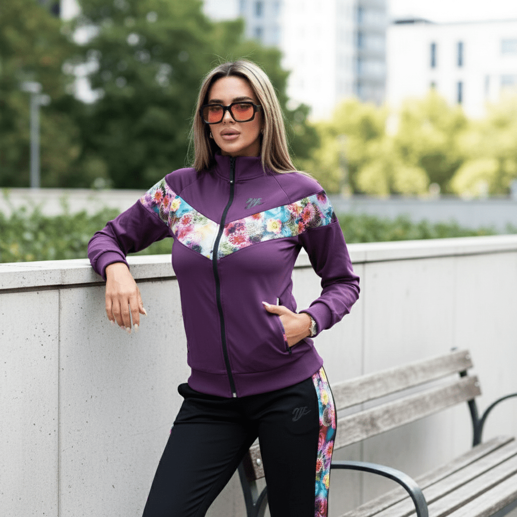 Moderna Ženska Trenerka sa Šarenim Cvjetnim Printom – Trenerka – M Ljubičasta/Šareni print – slika 1