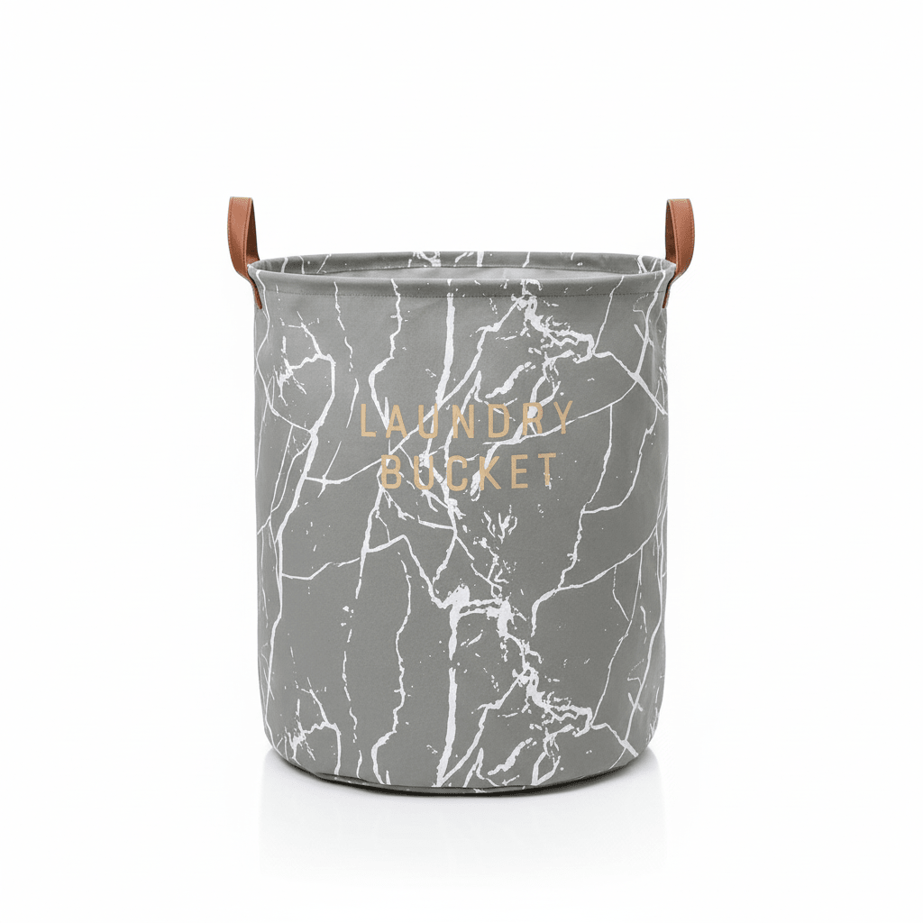 Mramorna Korpa za Veš sa Ručkama - 40x40x50cm – Organizacija doma – 40x40x50cm Siva – slika 1