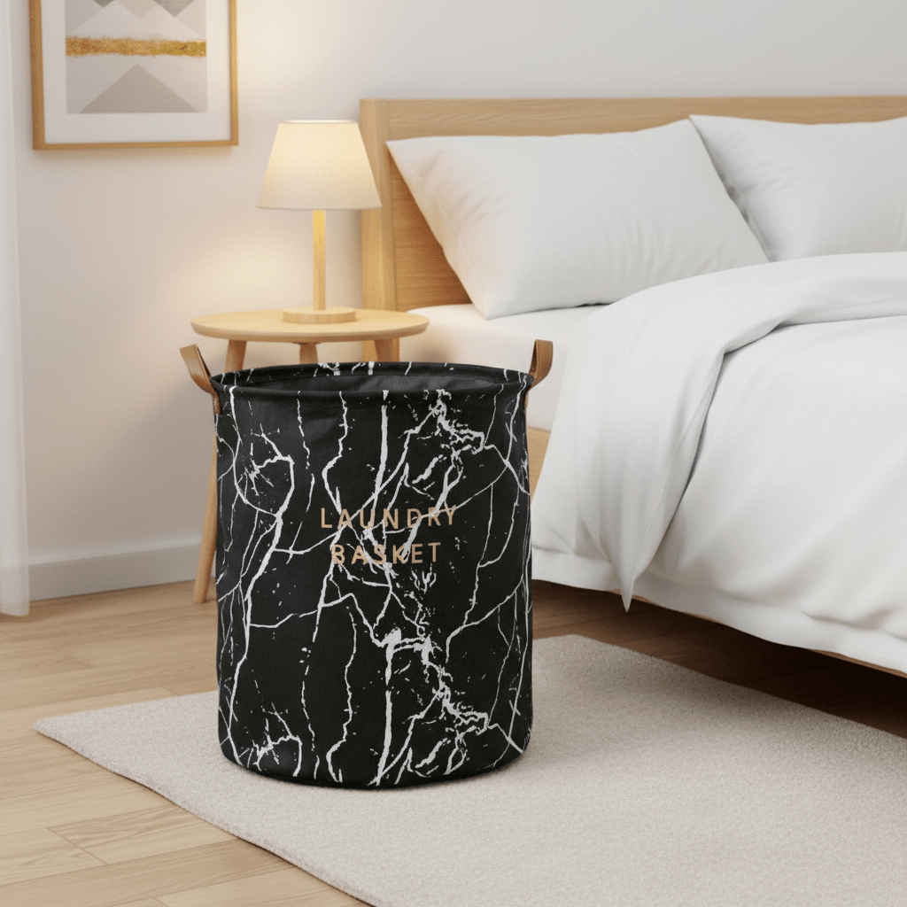 Mramorna Korpa za Veš sa Ručkama - 40x40x50cm – Organizacija doma – 40x40x50cm Crna – slika 3