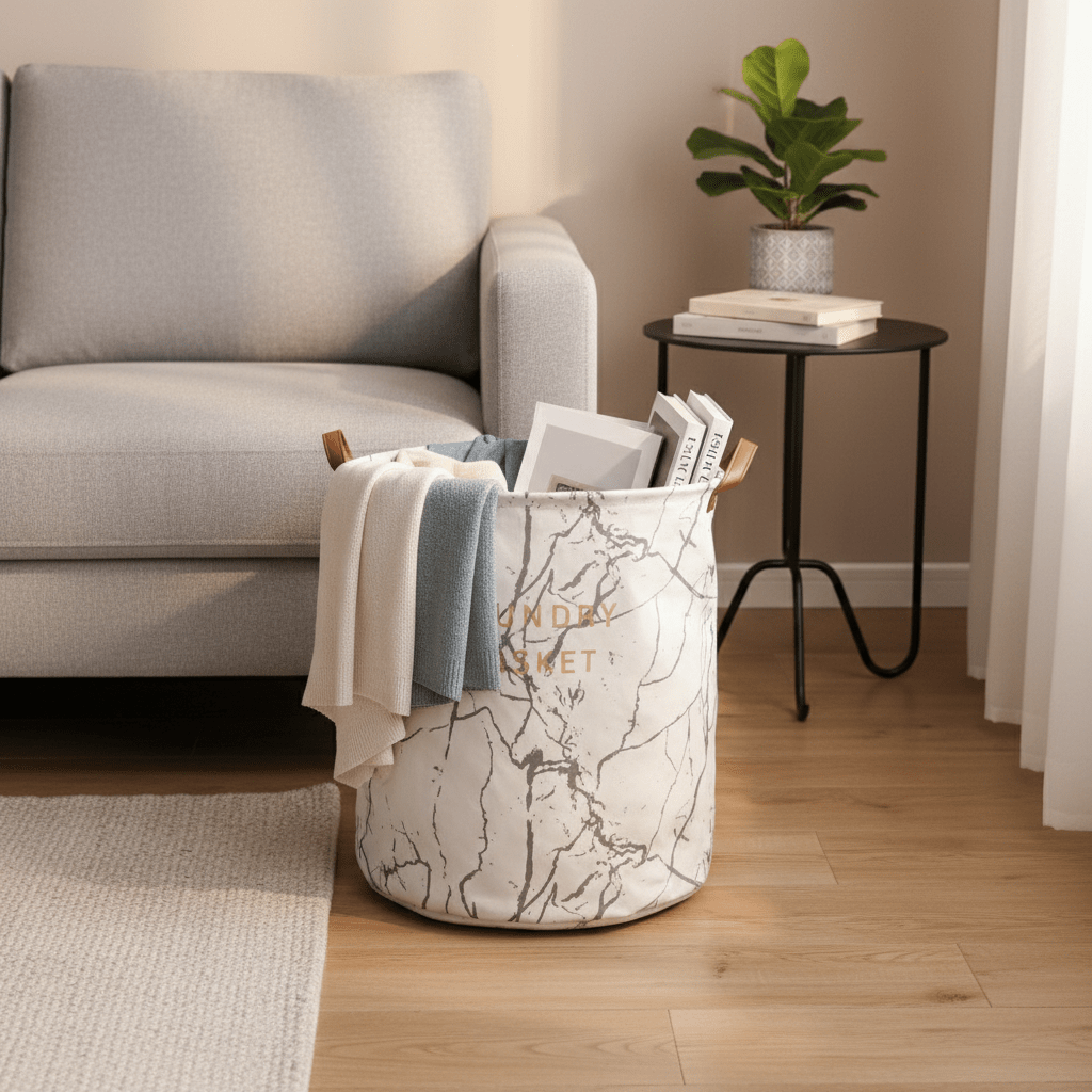 Mramorna Korpa za Veš sa Ručkama - 40x40x50cm – Organizacija doma – 40x40x50cm Crna – slika 5