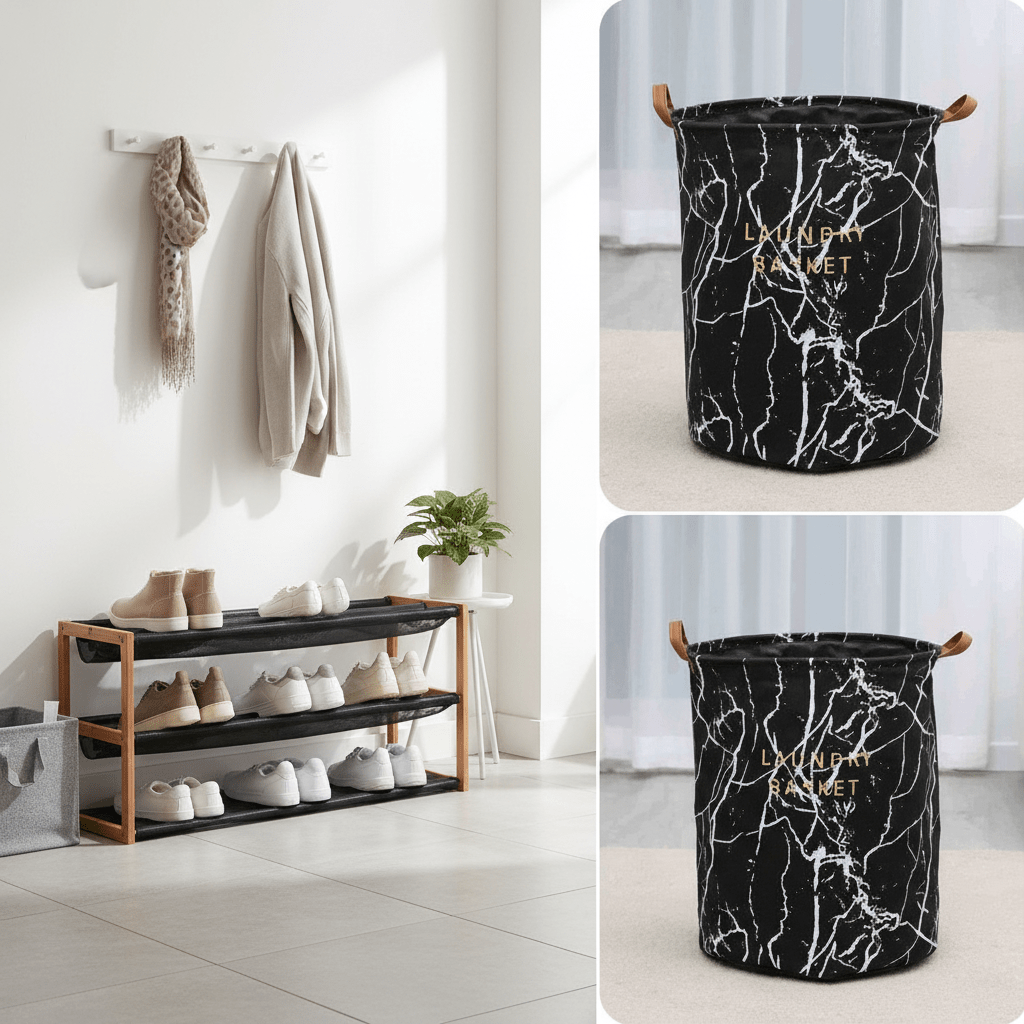 Mramorna Korpa za Veš sa Ručkama - 40x40x50cm – Organizacija doma – 40x40x50cm Crna – slika 6