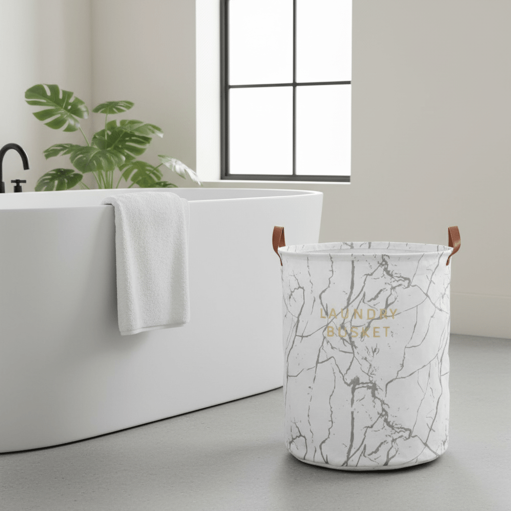 Mramorna Korpa za Veš sa Ručkama - 40x40x50cm – Organizacija doma – 40x40x50cm Bijela – slika 2